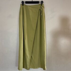 Bamboo Traders Sage Green Wrap Maxi 100% Silk Skirt
